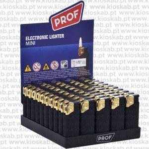 Prof Mini Black Rubber Gold Cap Electronic Lighter (50)