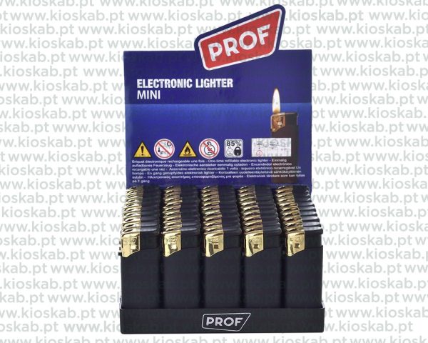 Prof Mini Black Rubber Gold Cap Electronic Lighter (50) - Image 2