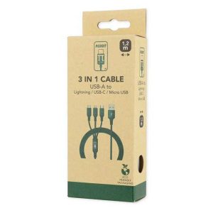 Plugit Cabo USB-A -> iPhone + USB-C + Micro USB - Black